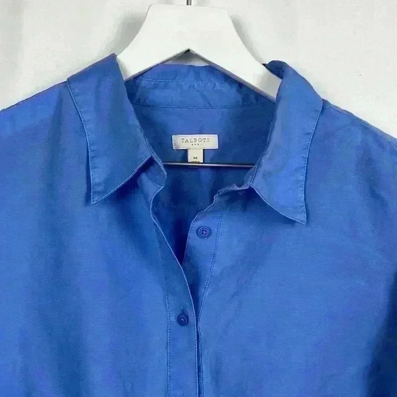 Talbots Womens Tunic Blue M 3/4 Button Front Long Sleeves Paisley Border Classy - Picture 3 of 11